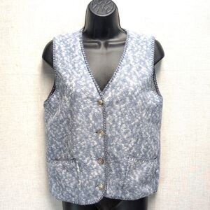 NWT ALPS Textured Fleece Vest Blue White Button Up Women's Size M Made in USA